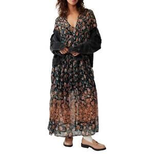Free people Womens See it through Maxi Dress Long Sleeve Multicolor size M